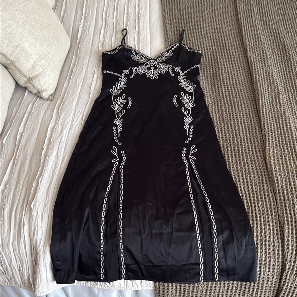 Wild Honey Silk Black and White Slip Dress Spaghetti Strap Midi